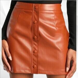 2/$30 Lulus Most Fab Brown Vegan Leather Button-Front Mini Skirt Size S